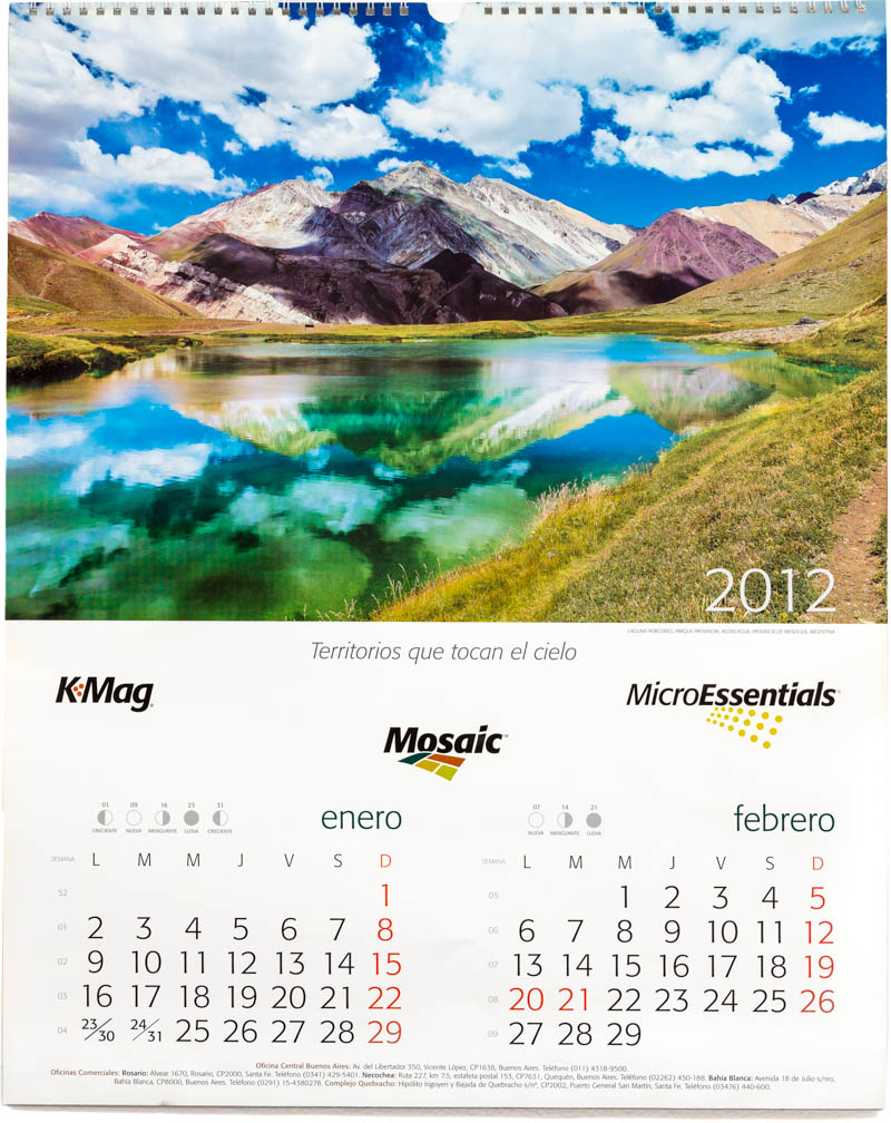 Página del bimestre enero febrero del Calendario empresarial Mosaic 2012 con imágenes de alta resolución del Banco de imágenes de Marco Guoli