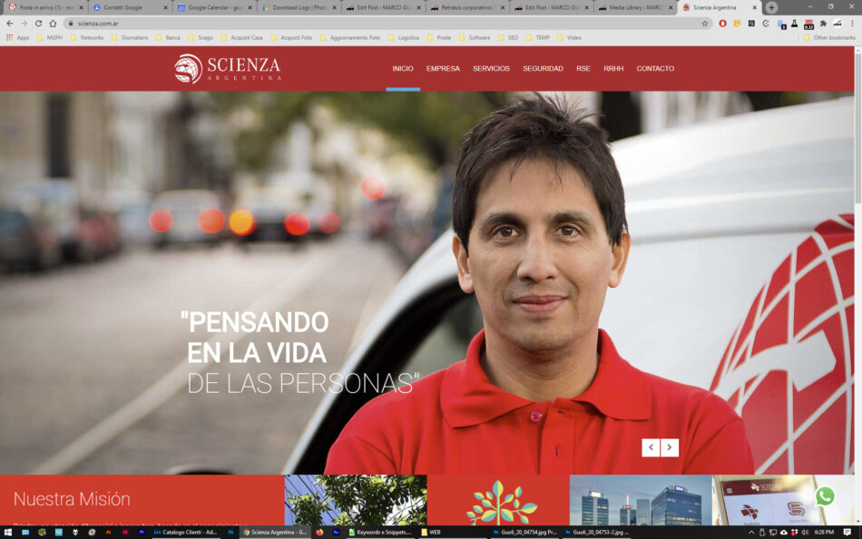 Captura de pantalla del sitio web Scienza con Retratos corporativos de empleados Scienza realizados por Marco Guoli, Buenos Aires